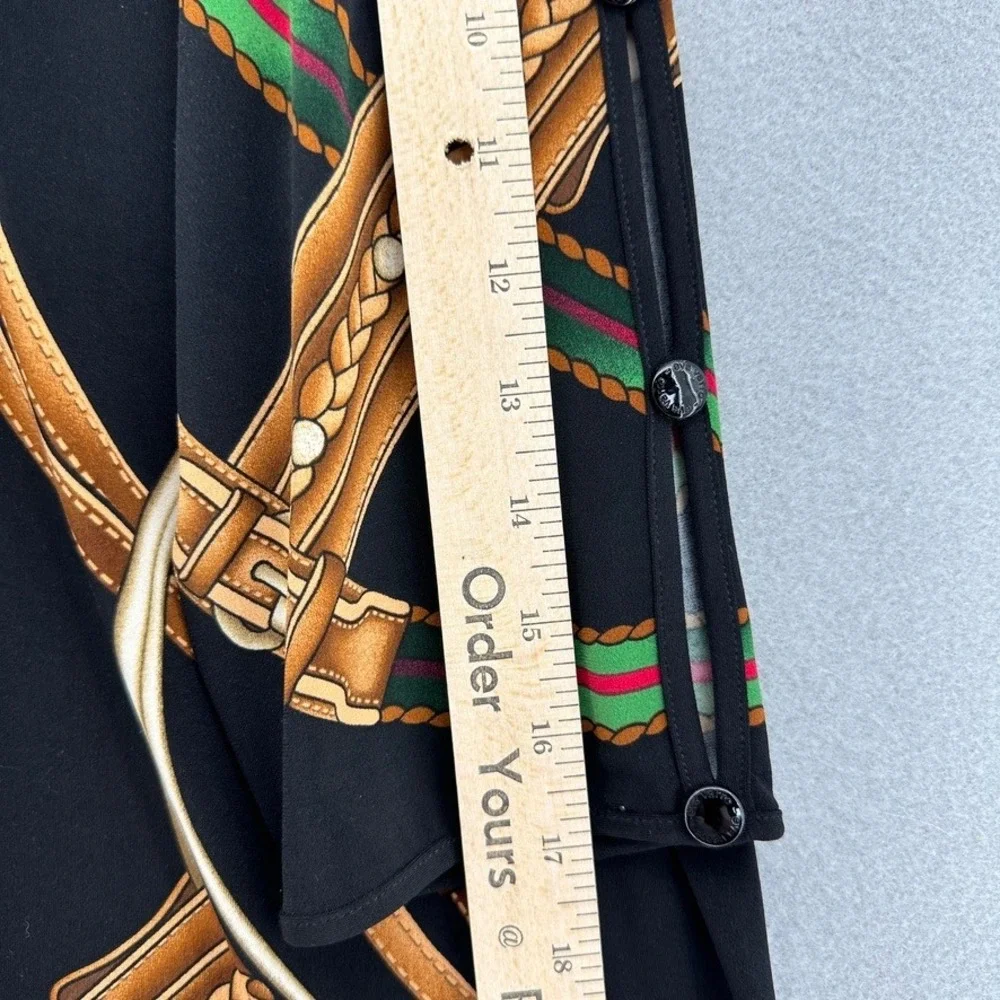 Eva Varro Equestrian Tunic Top Black Equestrian Belt Buckle Print 3/4 Sleeve USA - Picture 5 of 8